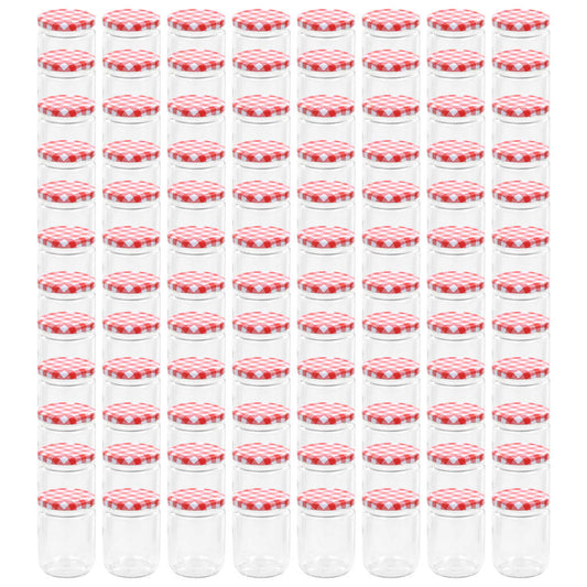 vidaXL Βάζα Μαρμελάδας 96 τεμ. 230 ml Γυάλινα με Κόκκινα/Λευκά Καπάκια