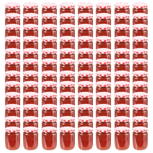 vidaXL Βάζα Μαρμελάδας 96 τεμ. 230 ml Γυάλινα με Κόκκινα/Λευκά Καπάκια