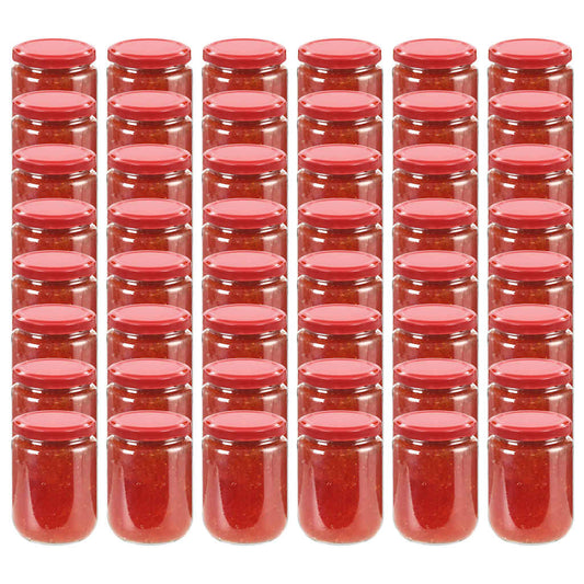 vidaXL Βάζα Μαρμελάδας 48 τεμ. 230 ml Γυάλινα με Κόκκινα Καπάκια
