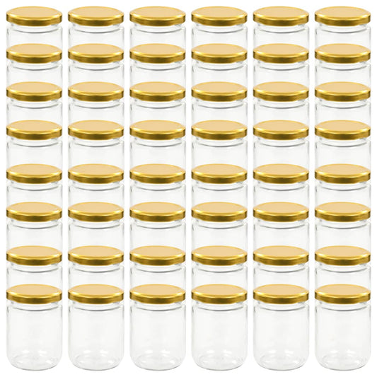 vidaXL Βάζα Μαρμελάδας 48 τεμ. 230 ml Γυάλινα με Χρυσά Καπάκια