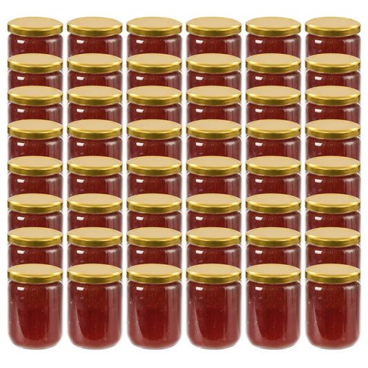 vidaXL Βάζα Μαρμελάδας 48 τεμ. 230 ml Γυάλινα με Χρυσά Καπάκια