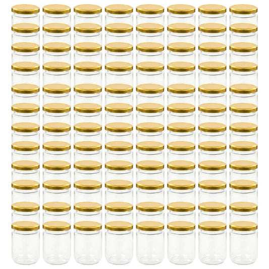 vidaXL Βάζα Μαρμελάδας 96 τεμ. 230 ml Γυάλινα με Χρυσά Καπάκια