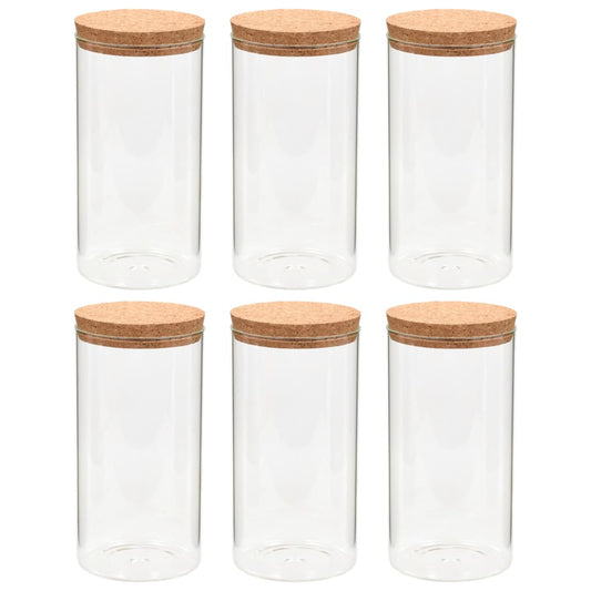 vidaXL Βάζα 6 τεμ. 1100 ml Γυάλινα με Καπάκι από Φελλό
