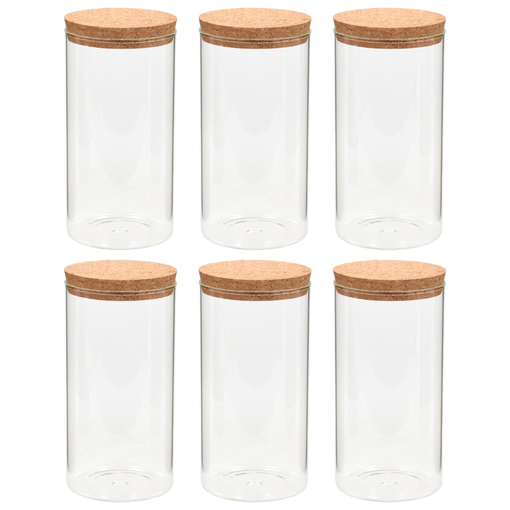 vidaXL Βάζα 6 τεμ. 1400 ml Γυάλινα με Καπάκι από Φελλό