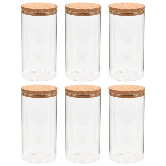 vidaXL Βάζα 6 τεμ. 1400 ml Γυάλινα με Καπάκι από Φελλό