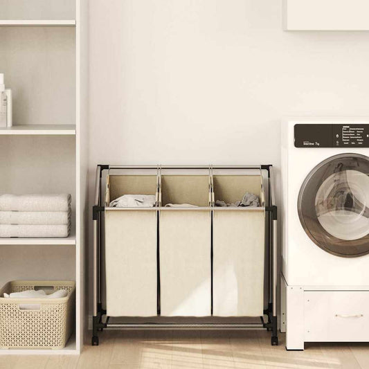 vidaXL Καλάθι Διαχωρισμού Απλύτων με 3 Σάκους Κρεμ από Ατσάλι