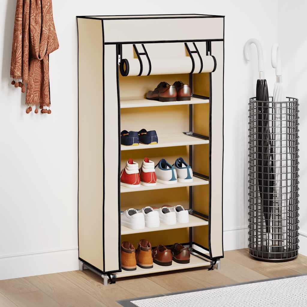 vidaXL Παπουτσοθήκη με Κάλυμμα Κρεμ 58x28x106 εκ. Ύφασμα