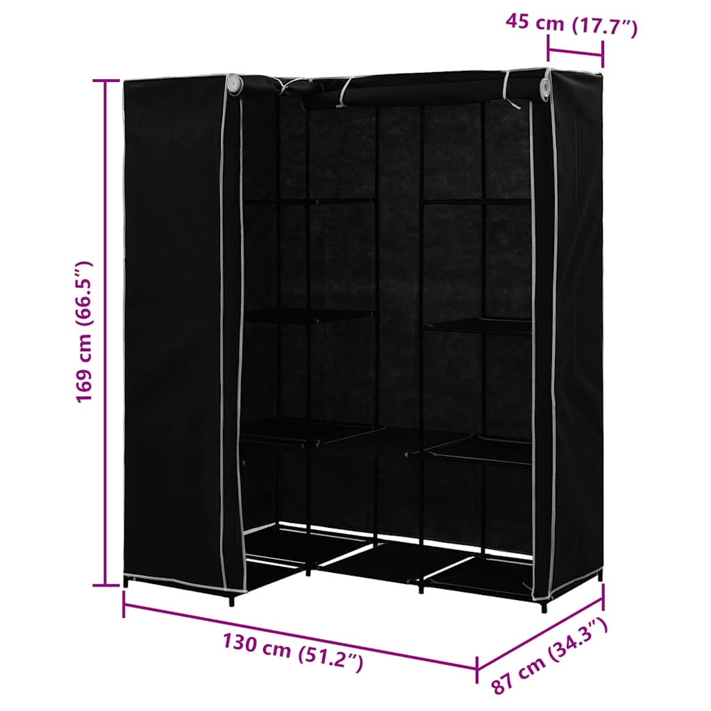 vidaXL Γωνιακή Ντουλάπα Μαύρη 130 x 87 x 169 εκ.