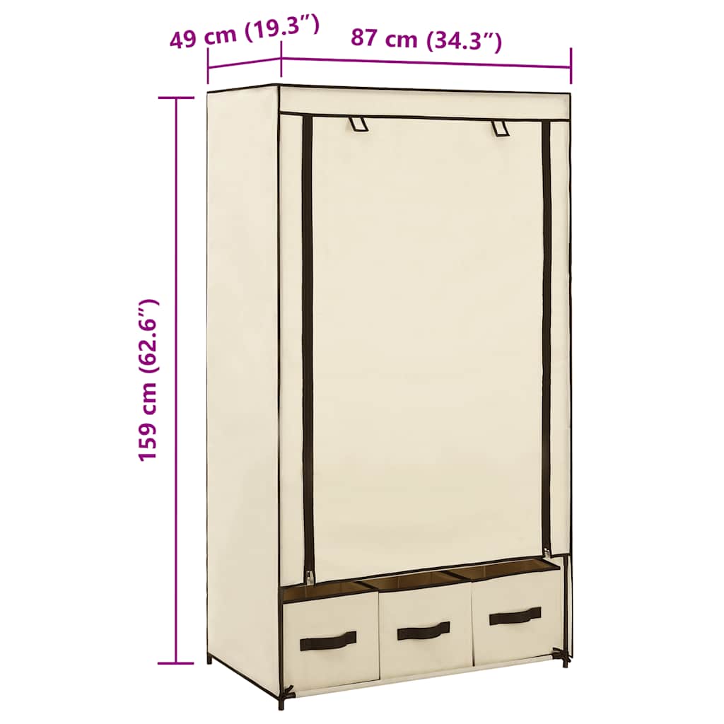 vidaXL Ντουλάπα Κρεμ 87x49x159 εκ. Ύφασμα