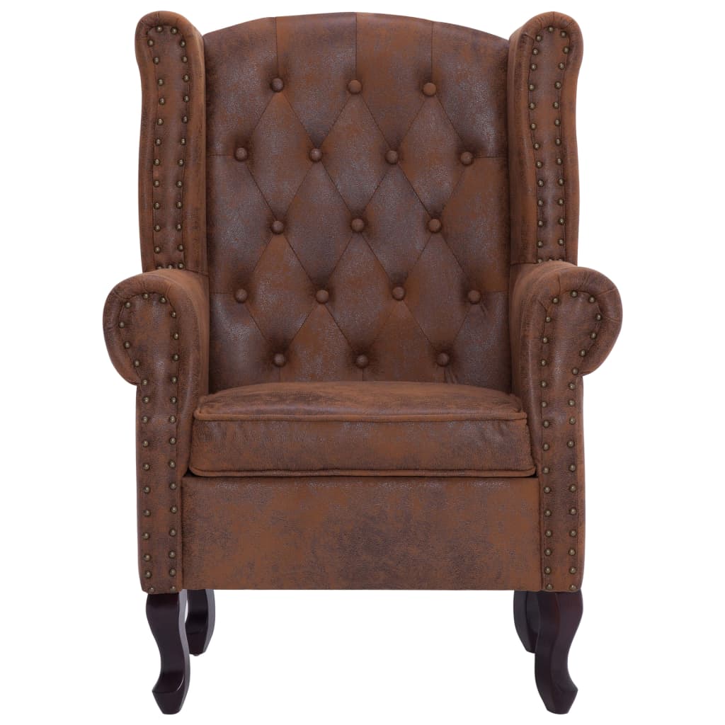 vidaXL Πολυθρόνα Chesterfield με Υποπόδιο Καφέ από Συνθετικό Καστόρι