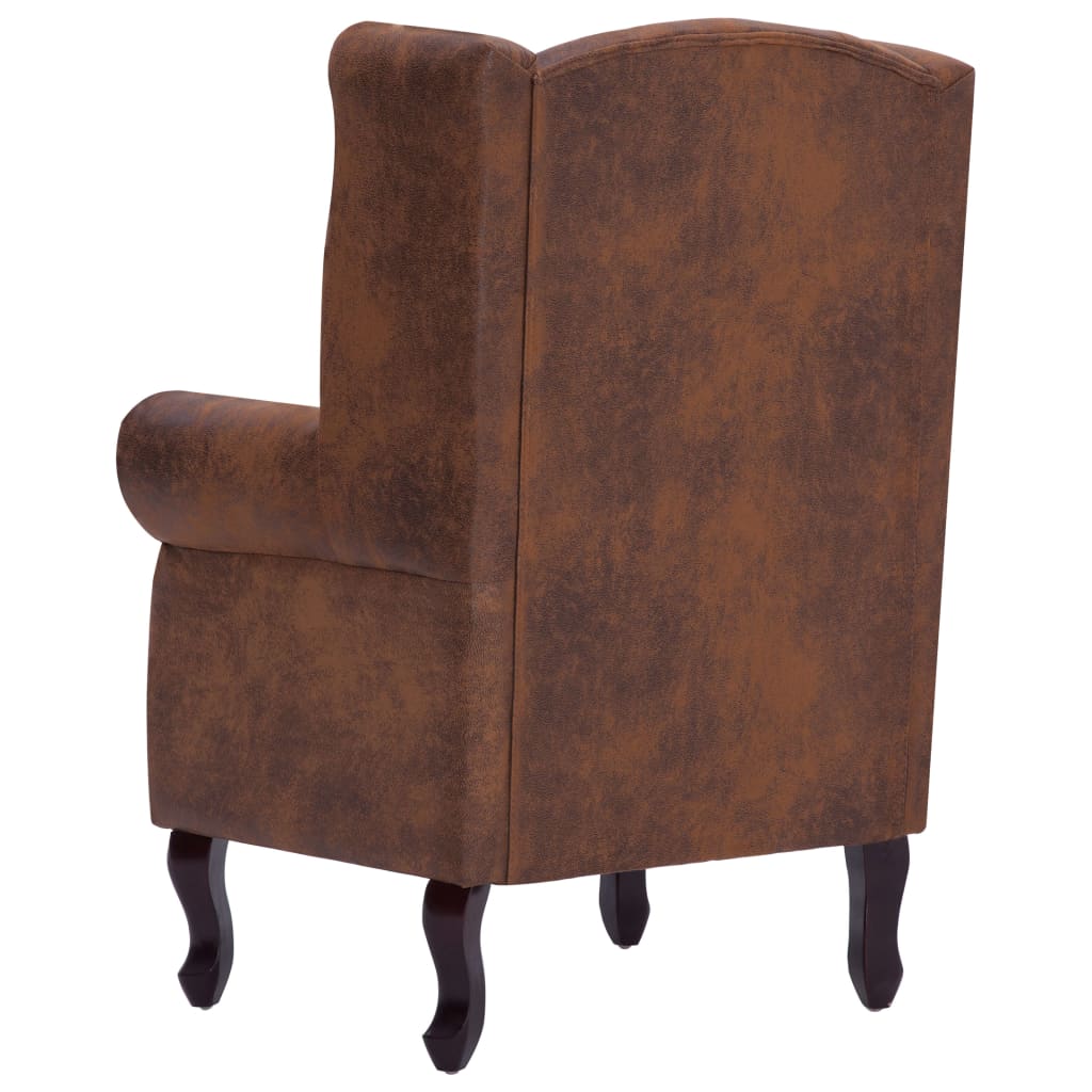 vidaXL Πολυθρόνα Chesterfield με Υποπόδιο Καφέ από Συνθετικό Καστόρι