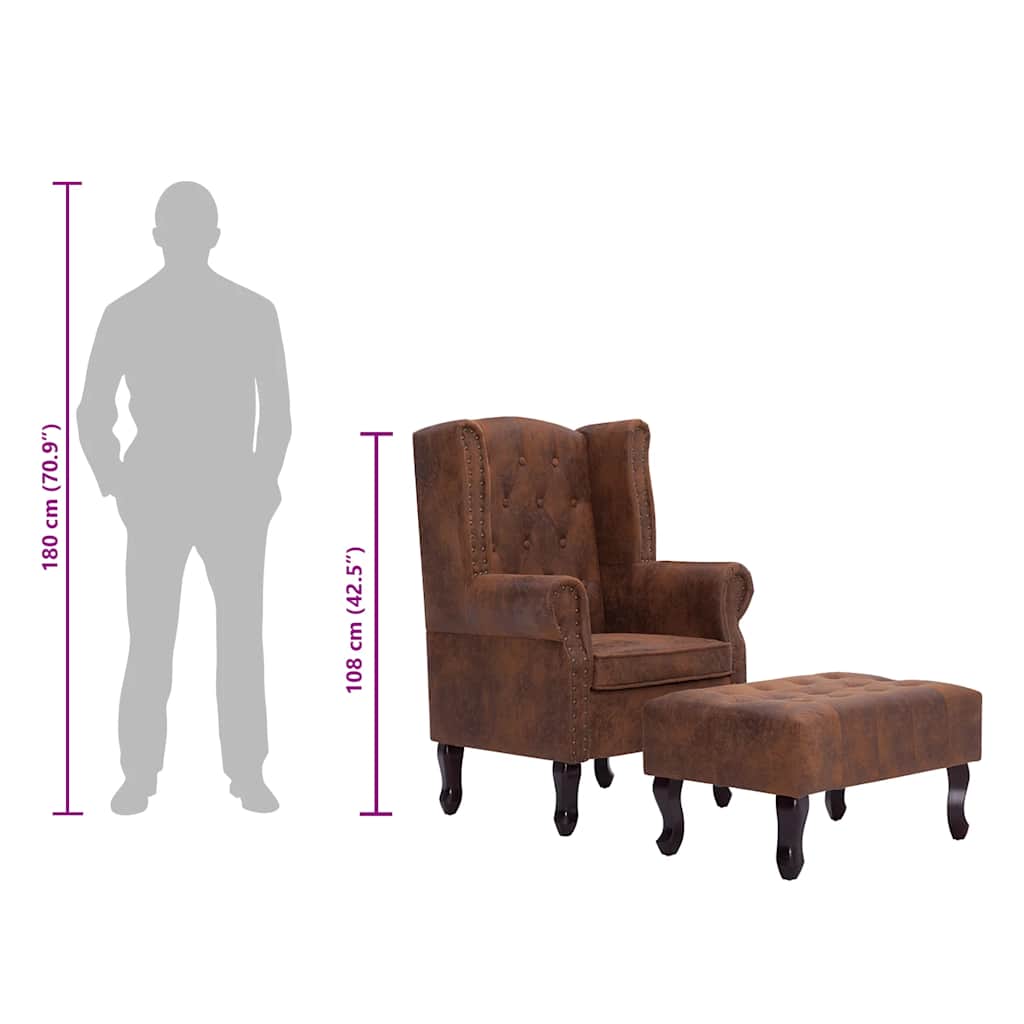 vidaXL Πολυθρόνα Chesterfield με Υποπόδιο Καφέ από Συνθετικό Καστόρι