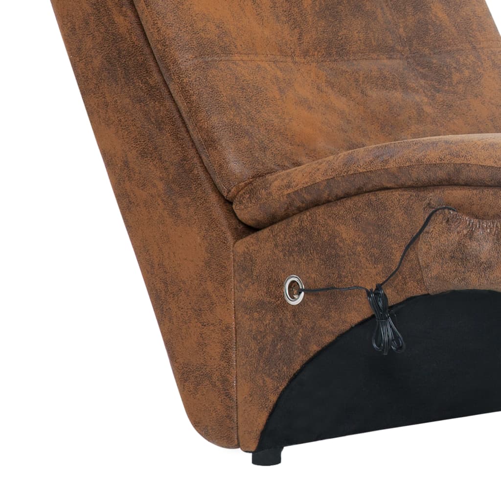 vidaXL Πολυθρόνα/Ανάκλιντρο Μασάζ Καφέ Συνθετικό Καστόρι με Μαξιλάρι