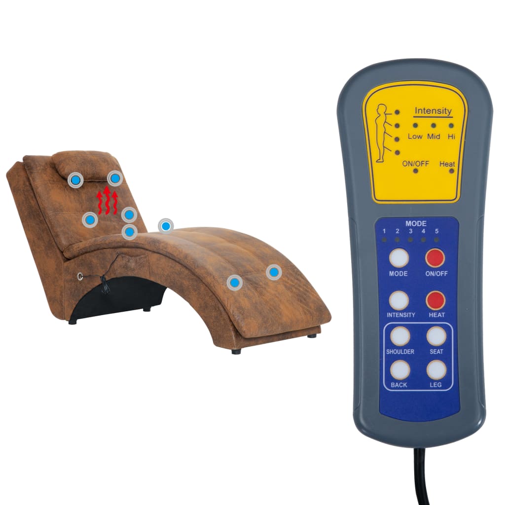 vidaXL Πολυθρόνα/Ανάκλιντρο Μασάζ Καφέ Συνθετικό Καστόρι με Μαξιλάρι