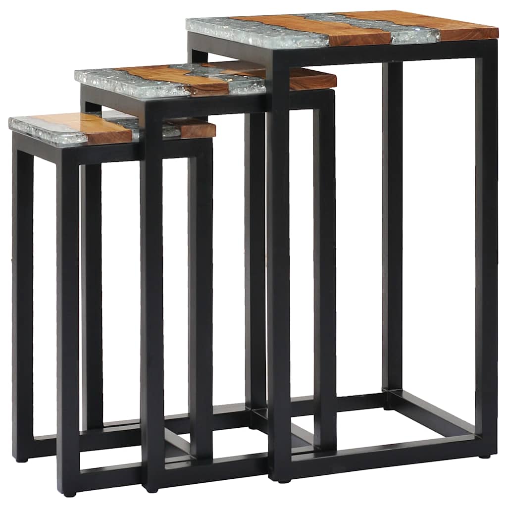 vidaXL Τραπεζάκια Ζιγκόν 3 τεμ. από Μασίφ Ξύλο Teak / Συνθετική Ρητίνη