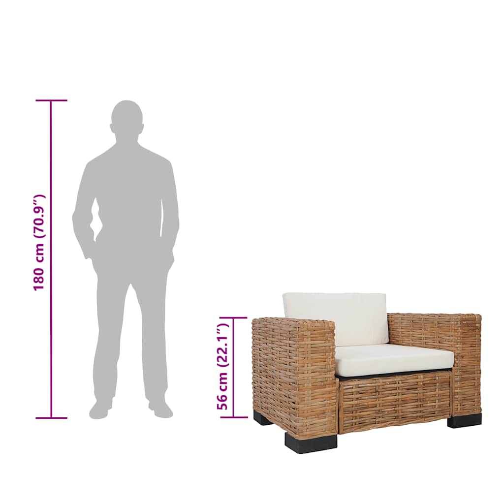 vidaXL Πολυθρόνα από Γνήσιο Ρατάν με Μαξιλάρια