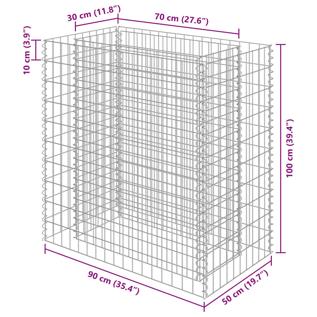 vidaXL Συρματοκιβώτιο-Γλάστρα Υπερυψωμένη 90x50x100 εκ. Γαλβ. Χάλυβας