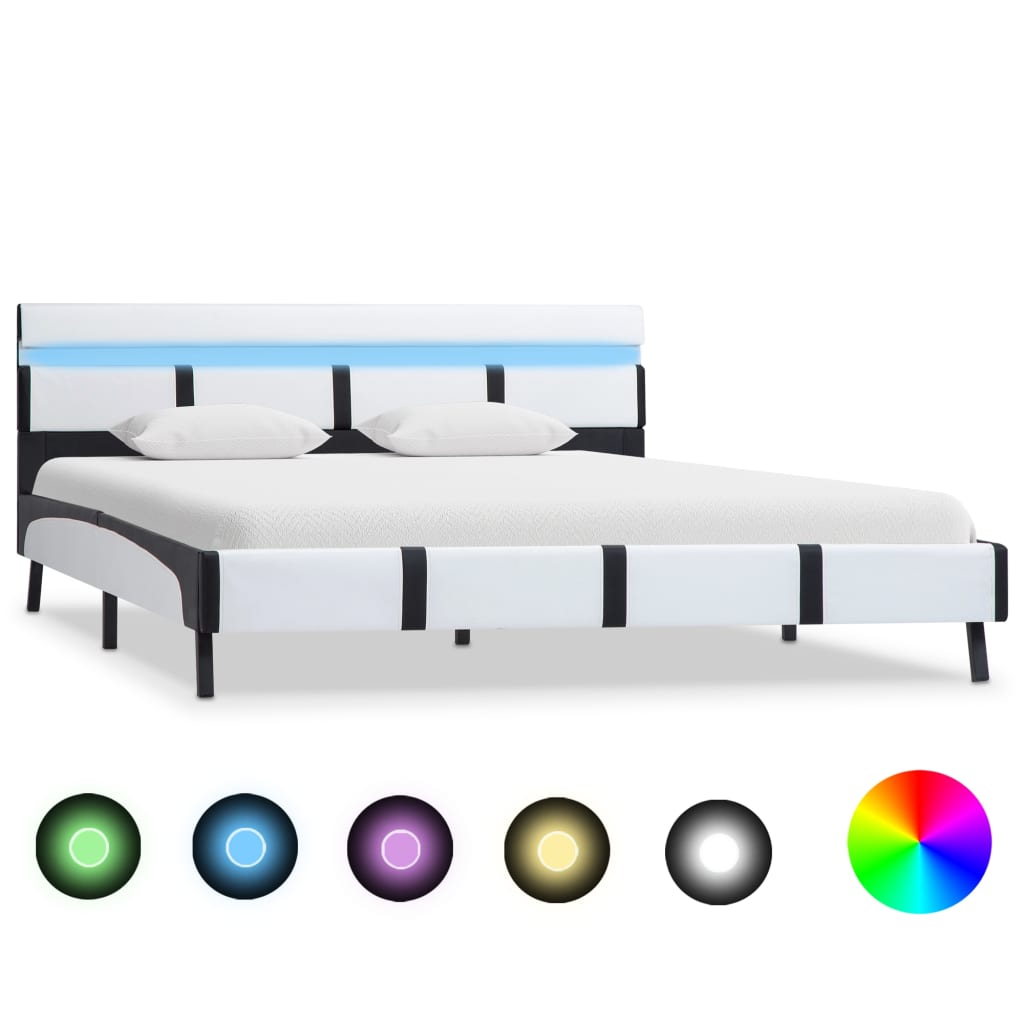 vidaXL Πλαίσιο Κρεβατιού με LED Λευκό 140x200 εκ. από Συνθετικό Δέρμα