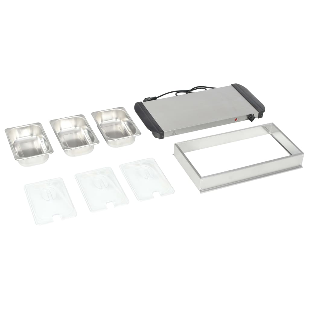 vidaXL Μπουφές Σερβιρίσματος 200 W 3 x 1,5 Λίτρο από Ανοξείδωτο Ατσάλι