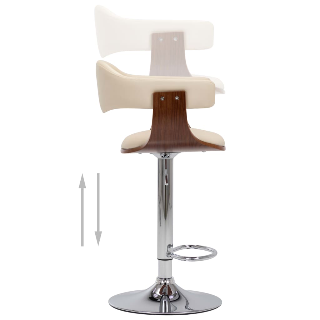 vidaXL Σκαμπό Μπαρ 2 τεμ. Κρεμ από Λυγισμένο Ξύλο και Συνθετικό Δέρμα