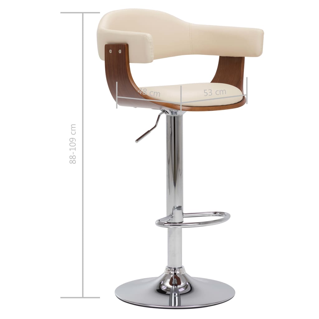 vidaXL Σκαμπό Μπαρ 2 τεμ. Κρεμ από Λυγισμένο Ξύλο και Συνθετικό Δέρμα