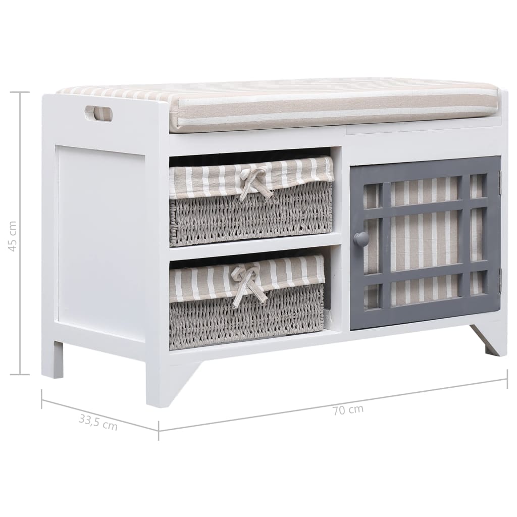 vidaXL Πάγκος Χολ Λευκός 70 x 33,5 x 45 εκ. από Ξύλο Παυλώνιας