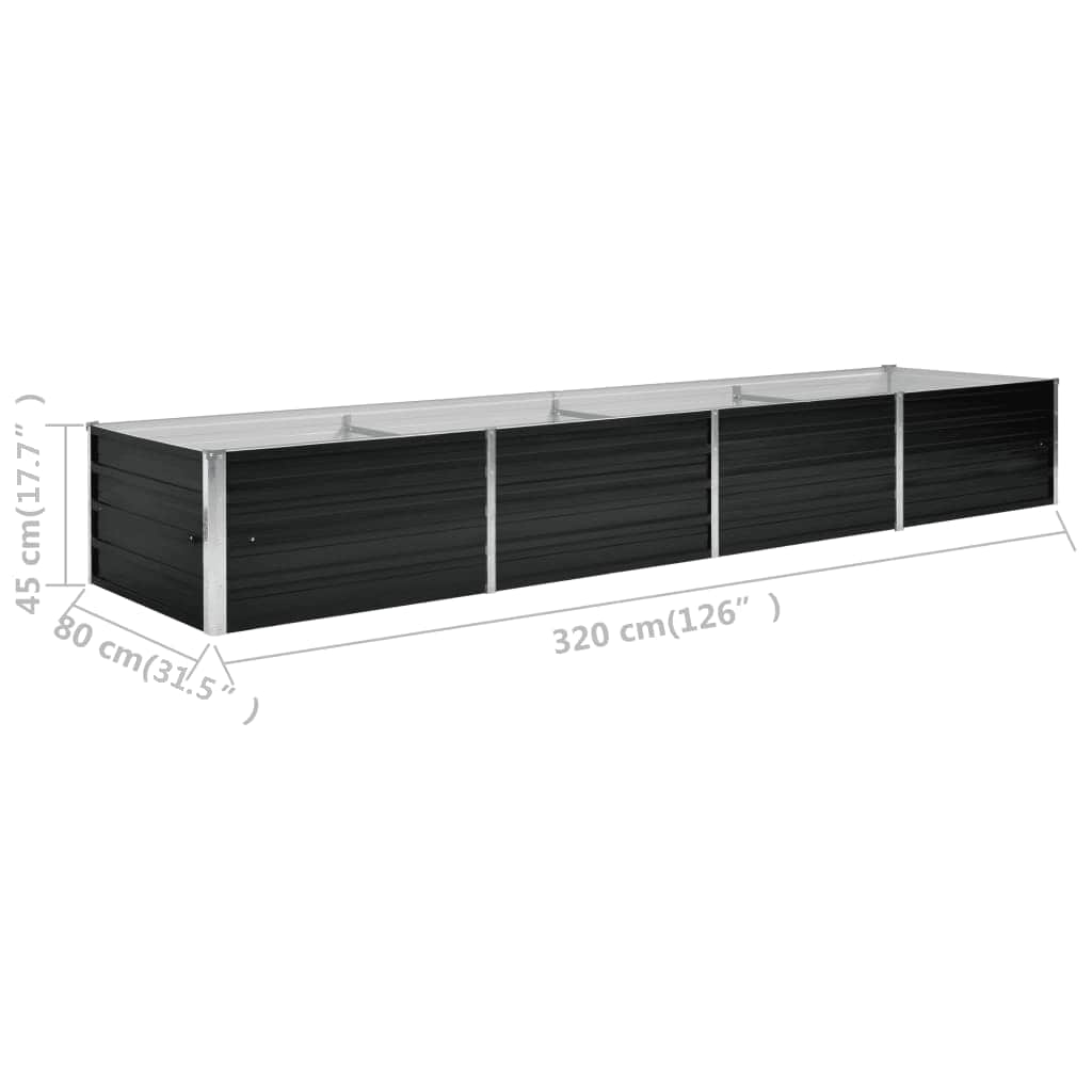 vidaXL Ζαρντινιέρα Υπερυψωμένη Ανθρακί 320x80x45 εκ. Γαλβαν. Χάλυβας