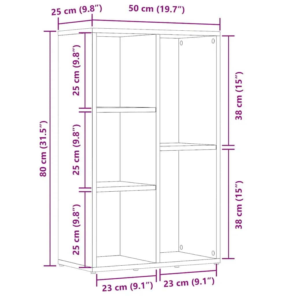vidaXL Ραφιέρα/Βιβλιοθήκη Γκρι Σκυροδέματος 50x25x80 εκ. Επεξ. Ξύλο