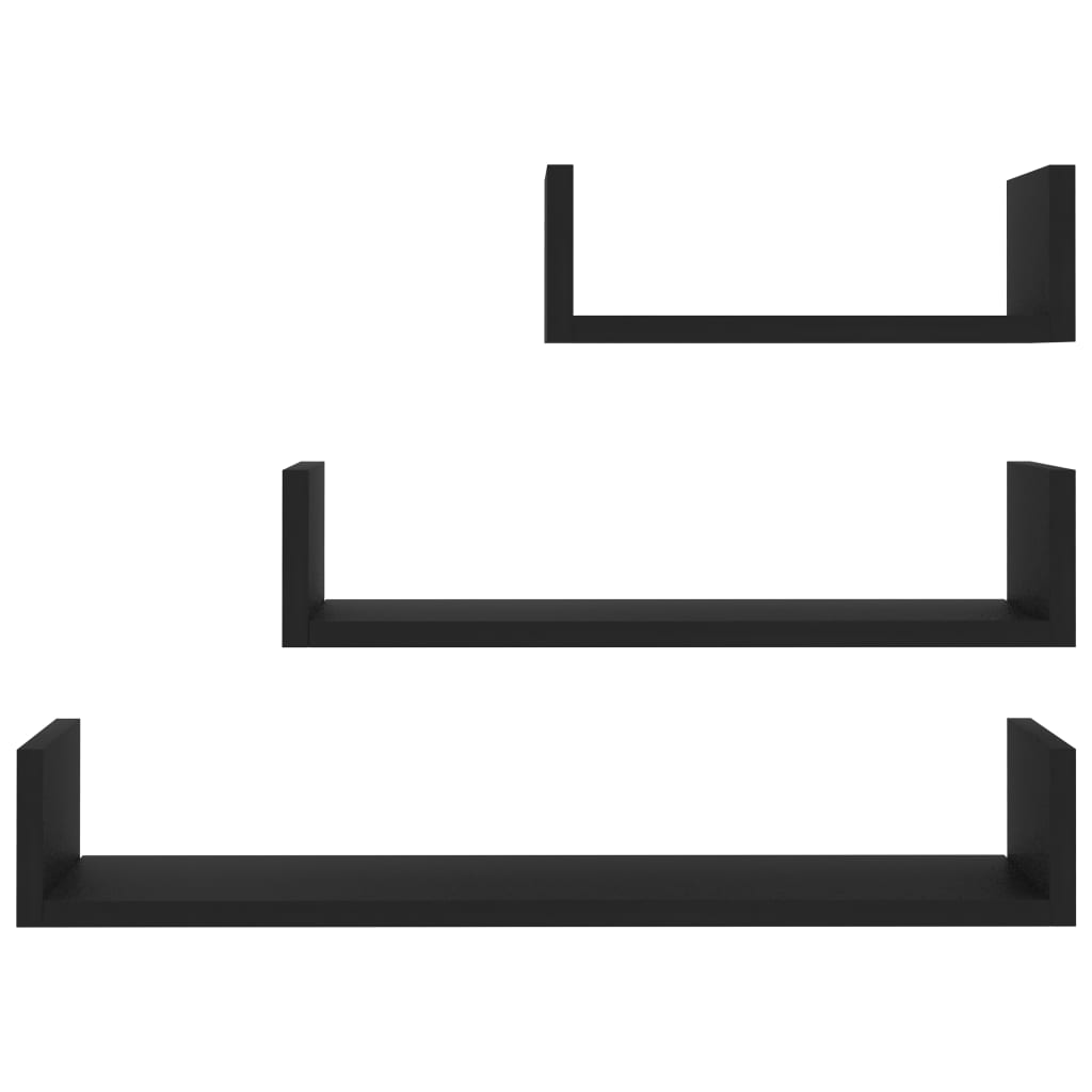 vidaXL Ράφια Τοίχου 3 τεμ. Μαύρα από Επεξεργασμένο Ξύλο