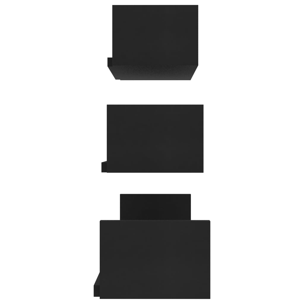 vidaXL Ράφια Τοίχου 3 τεμ. Μαύρα από Επεξεργασμένο Ξύλο