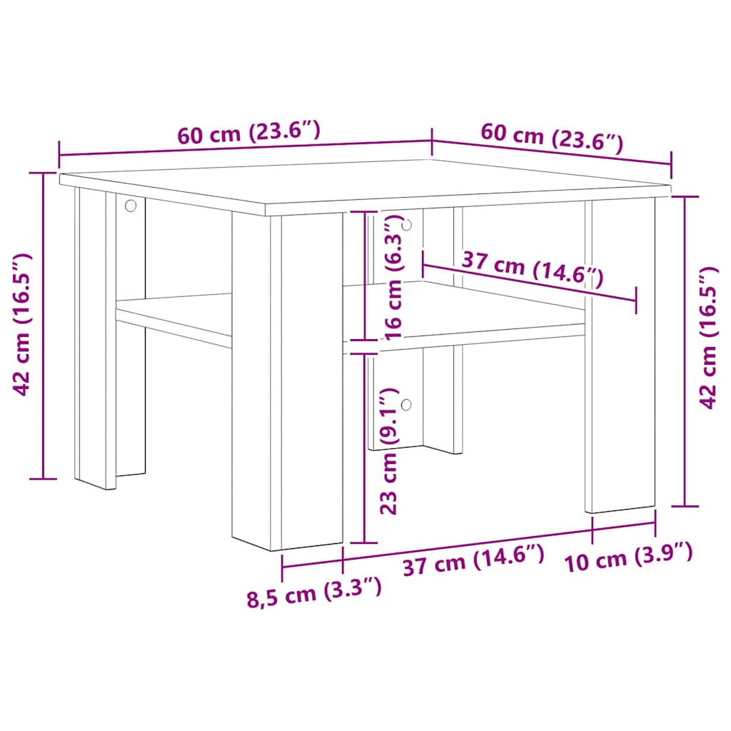 vidaXL Τραπεζάκι Σαλονιού Sonoma Δρυς 60x60x42 εκ. από Επεξ. Ξύλο
