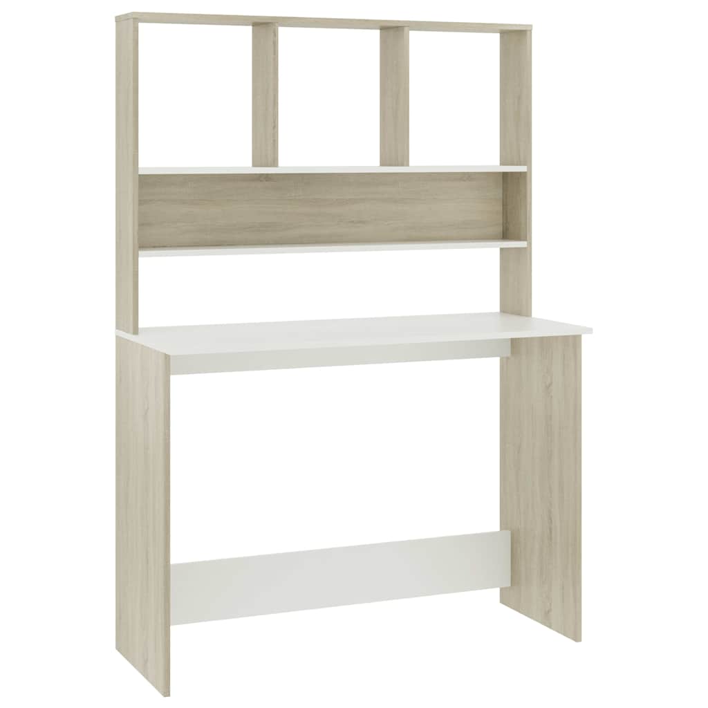 vidaXL Γραφείο με Ράφια Λευκό/Sonoma Δρυς 110x45x157 εκ. Μοριοσανίδα