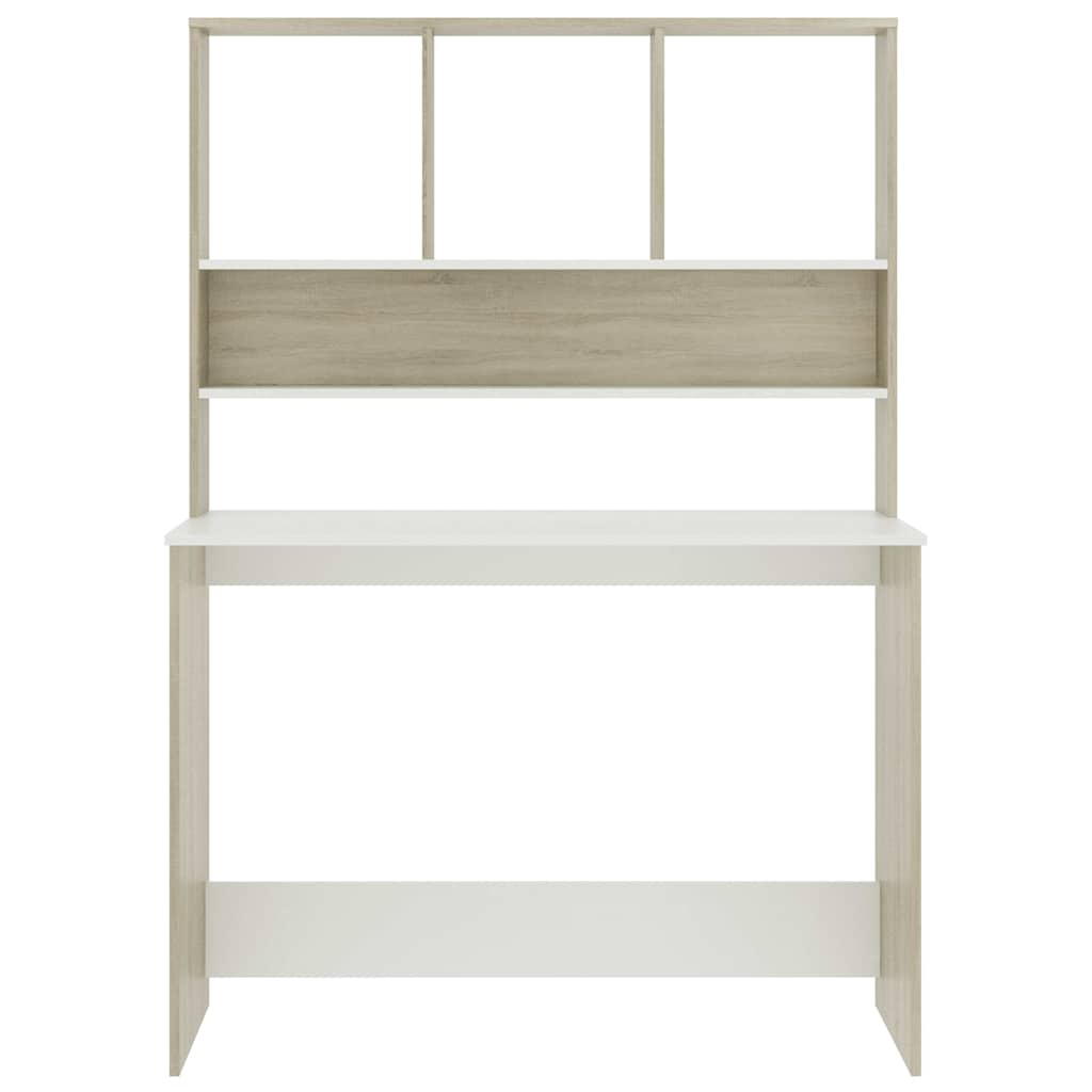 vidaXL Γραφείο με Ράφια Λευκό/Sonoma Δρυς 110x45x157 εκ. Μοριοσανίδα