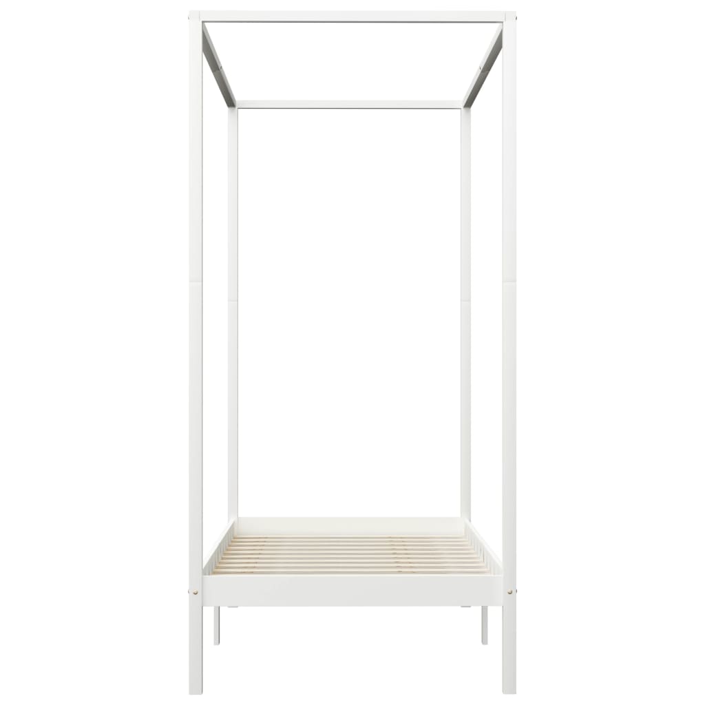 vidaXL Πλαίσιο Κρεβατιού με Ουρανό Λευκό 90x200 εκ. Μασίφ Ξύλο Πεύκου