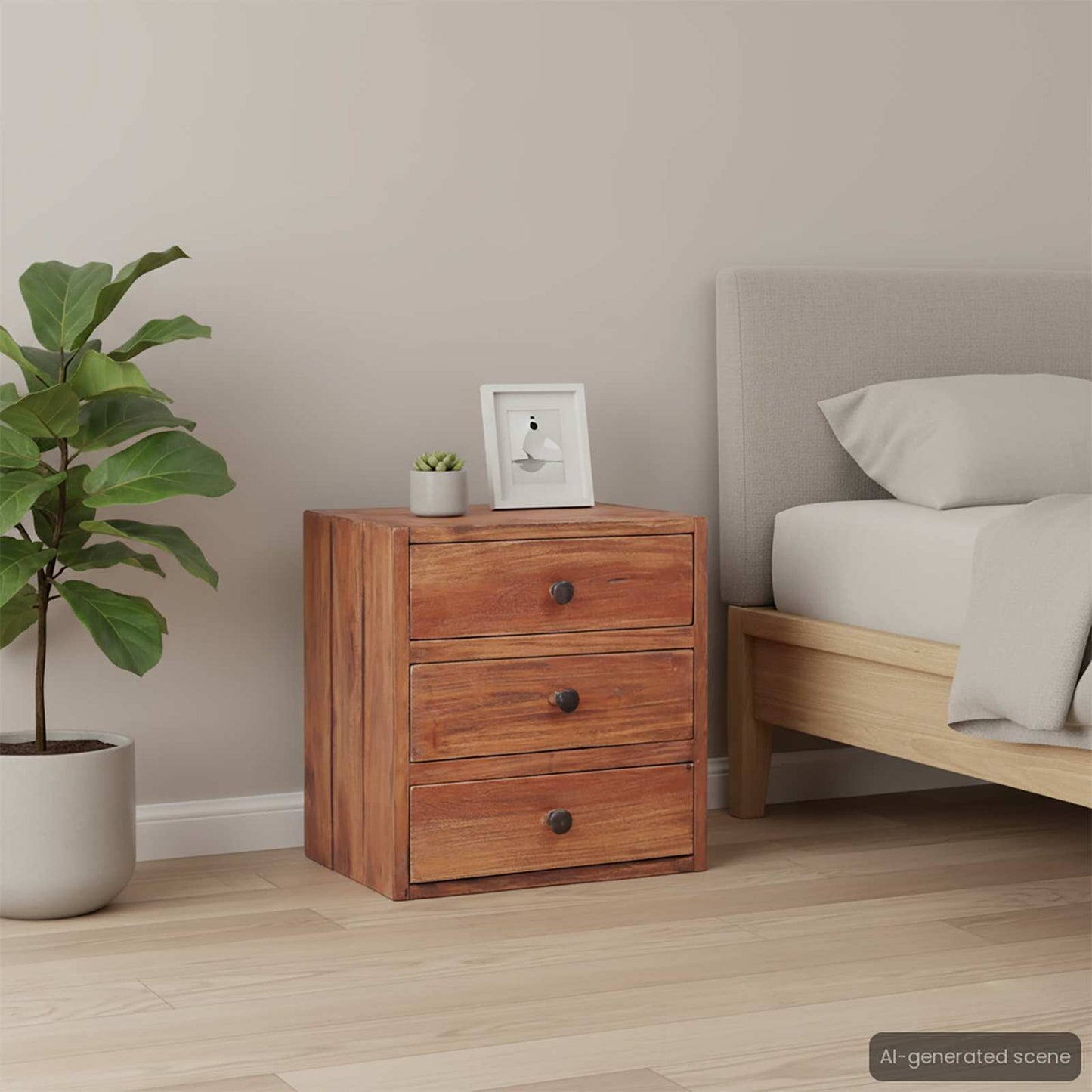 vidaXL Κομοδίνο με 3 Συρτάρια 35x25x35 εκ. από Μασίφ Ξύλο Μαόνι