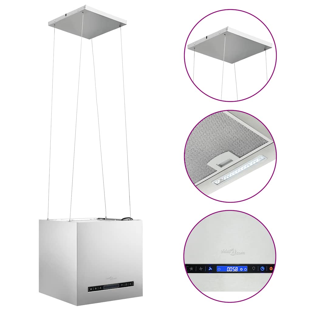 vidaXL Απορροφητήρας Νησίδα Κρεμαστός Αφής με LCD 37 εκ. Ανοξ. Ατσάλι