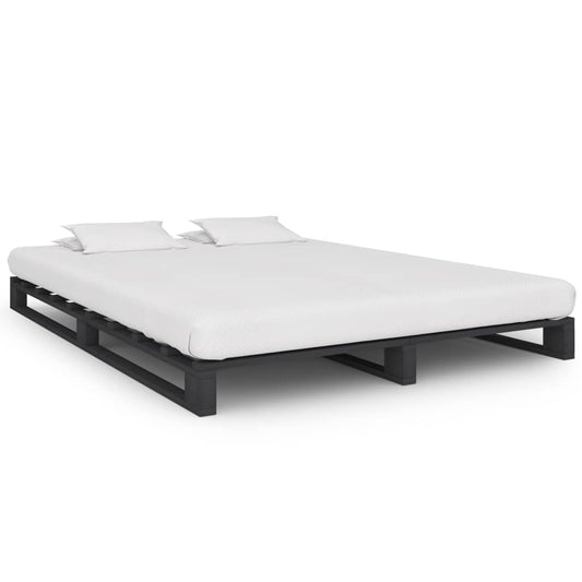 vidaXL Πλαίσιο Κρεβατιού Γκρι 140 x 200 εκ. Παλέτες Μασίφ Ξύλο Πεύκου