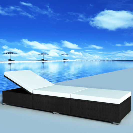 vidaXL Ξαπλώστρες 2 τεμ. Μαύρες από Συνθετικό Ρατάν με Μαξιλάρια