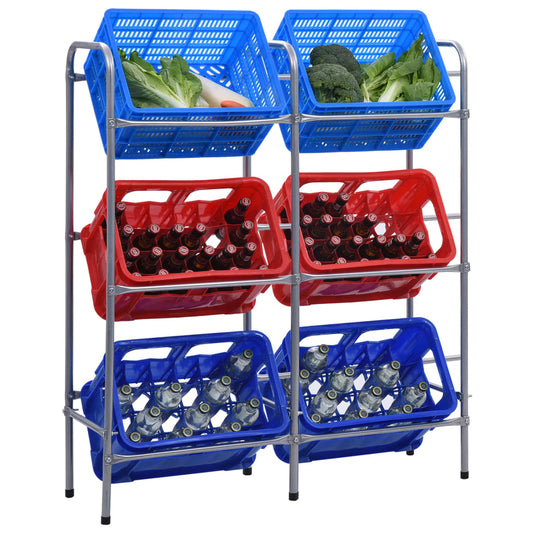 vidaXL Ράφι Αποθήκευσης για 3 Κιβώτια Ασημί 96x33x116 εκ. Ατσάλινο