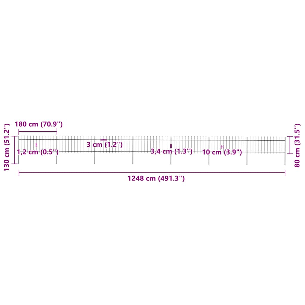 vidaXL Φράχτης Κήπου με Κορυφή Δόρυ από Ατσάλι, Μαύρος 1248 x 80 εκ.