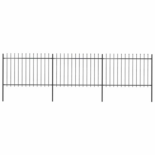 vidaXL Φράχτης Κήπου με Κορυφή Δόρυ Μαύρος Ατσάλινος 537 x 120 εκ.