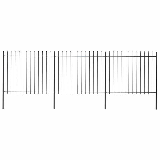 vidaXL Φράχτης Κήπου με Κορυφή Δόρυ Μαύρος Ατσάλινος 537 x 150 εκ.