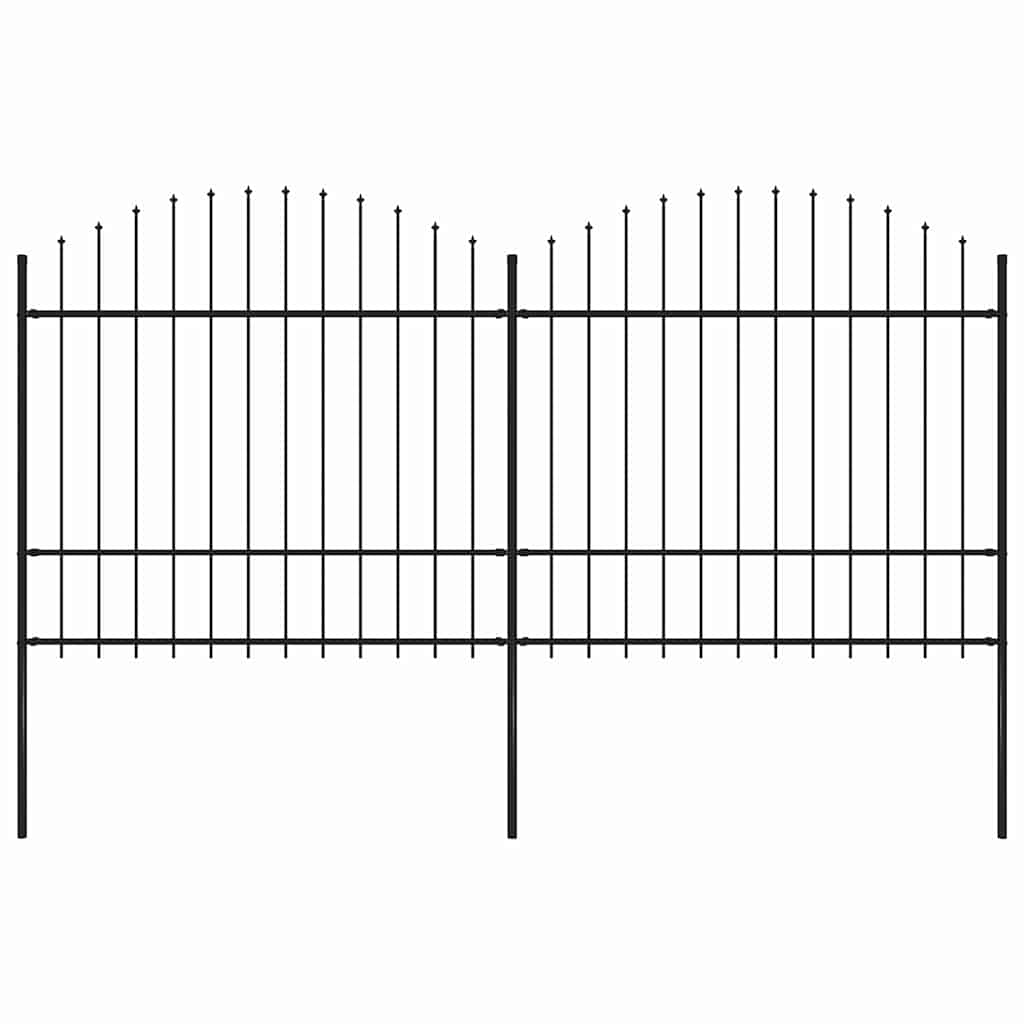 vidaXL Φράχτης Κήπου με Κορυφή Δόρυ από Ατσάλι, Μαύρος 359 x 175 εκ.
