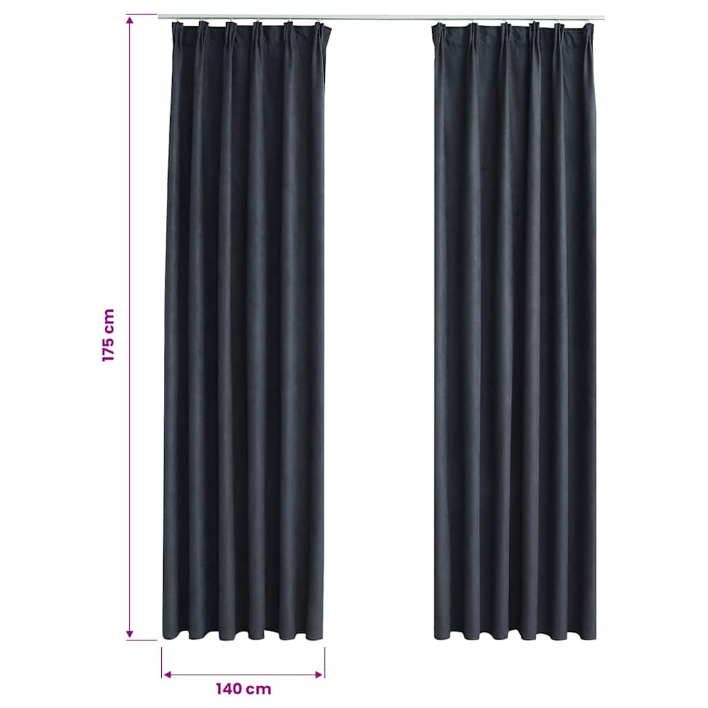 vidaXL Κουρτίνες Συσκότισης με Γάντζους 2 τεμ. Ανθρακί 140 x 175 εκ.