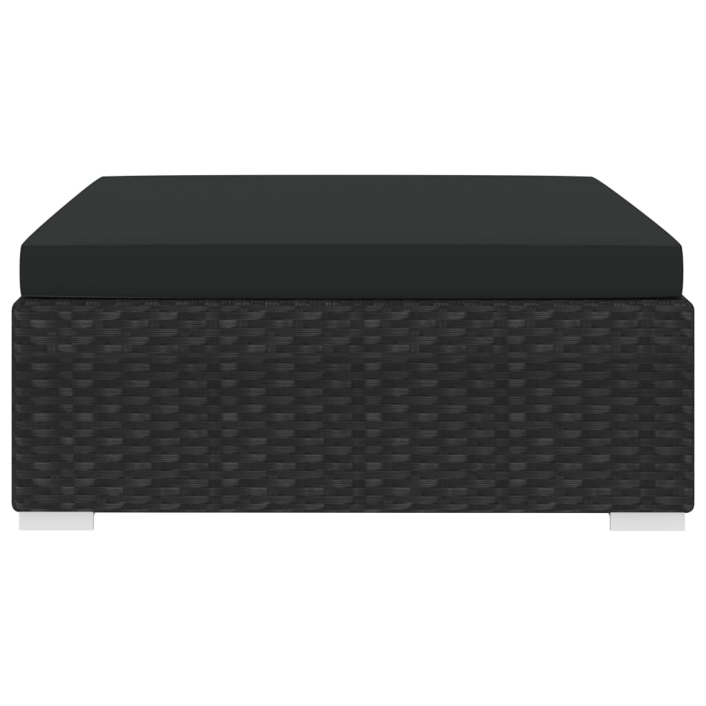 vidaXL Υποπόδιο Τμηματικό 1 τεμ. Μαύρο από Συνθετικό Ρατάν με Μαξιλάρι