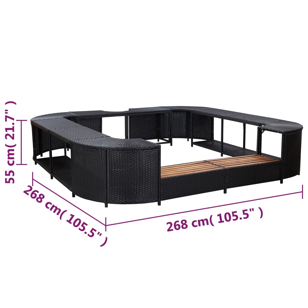 vidaXL Πλαίσιο Σπα/Υδρομασάζ Τετράγωνο Μαύρο 268x268x55 εκ Συνθ.Ρατάν