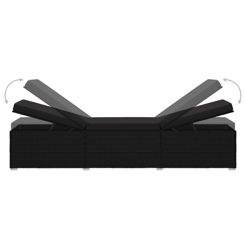 vidaXL Ξαπλώστρα Μαύρη από Συνθετικό Ρατάν με Μαξιλάρι