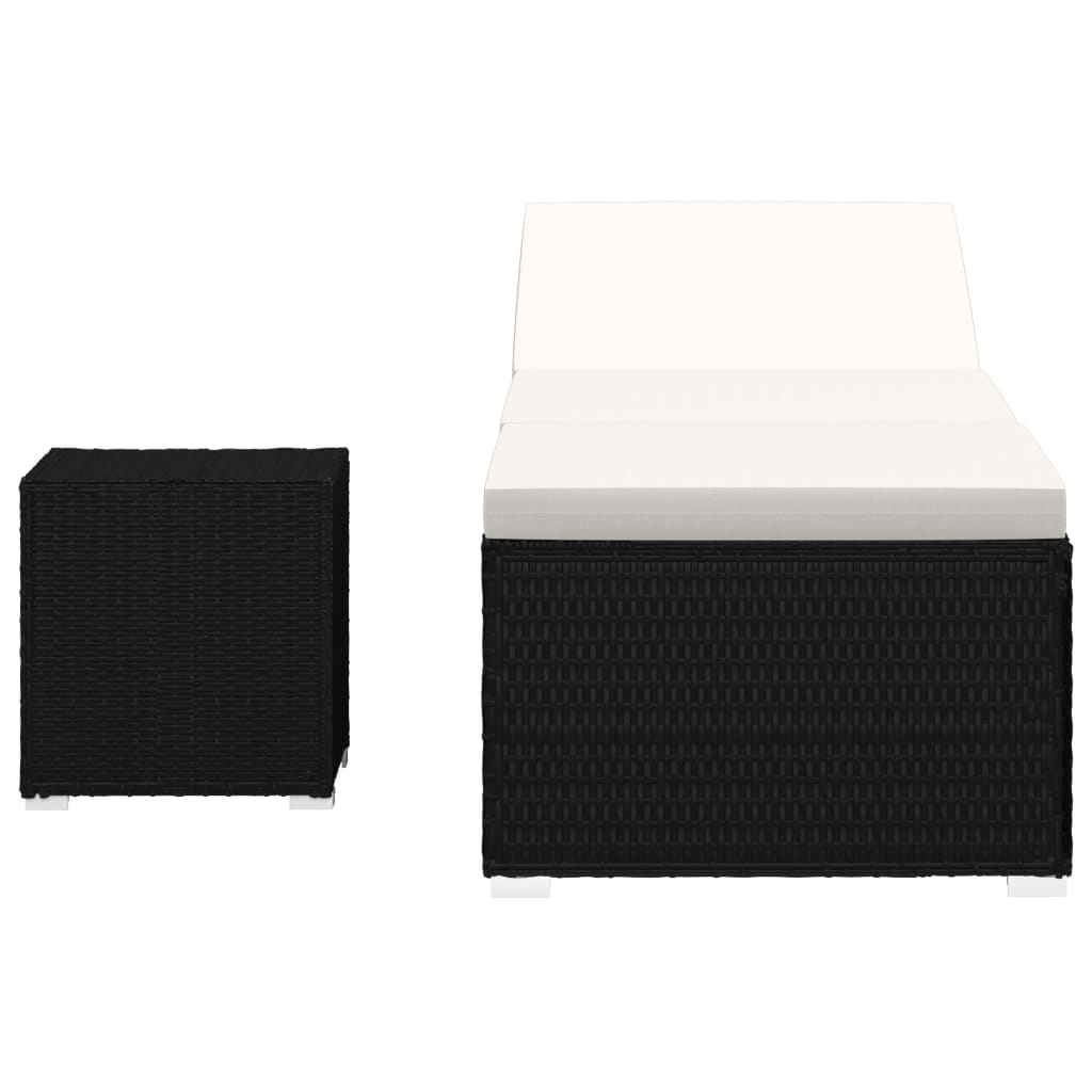 vidaXL Ξαπλώστρα Λευκό Κρεμ από Συνθετ. Ρατάν με Μαξιλάρι & Τραπεζάκι