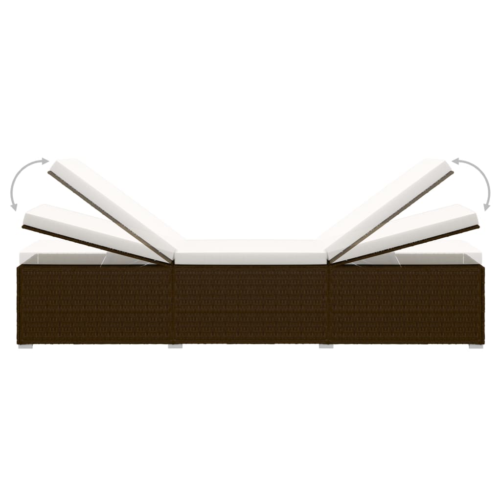 vidaXL Ξαπλώστρα Καφέ από Συνθετικό Ρατάν με Μαξιλάρι & Τραπεζάκι