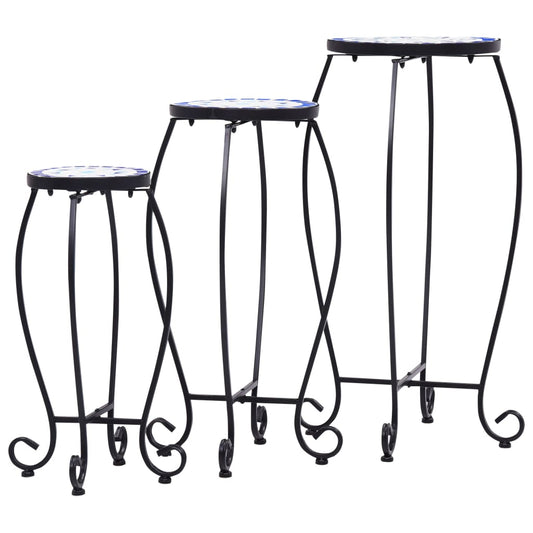 vidaXL Τραπέζια «Μωσαϊκό» 3 τεμ. Μπλε / Λευκά Κεραμικά